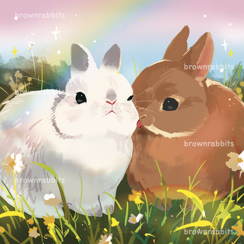 Rainbow Bunnies Square Print