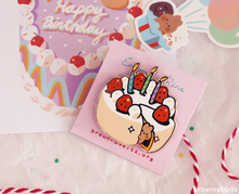 Load image into Gallery viewer, Strawberry birthday cake bunny pin